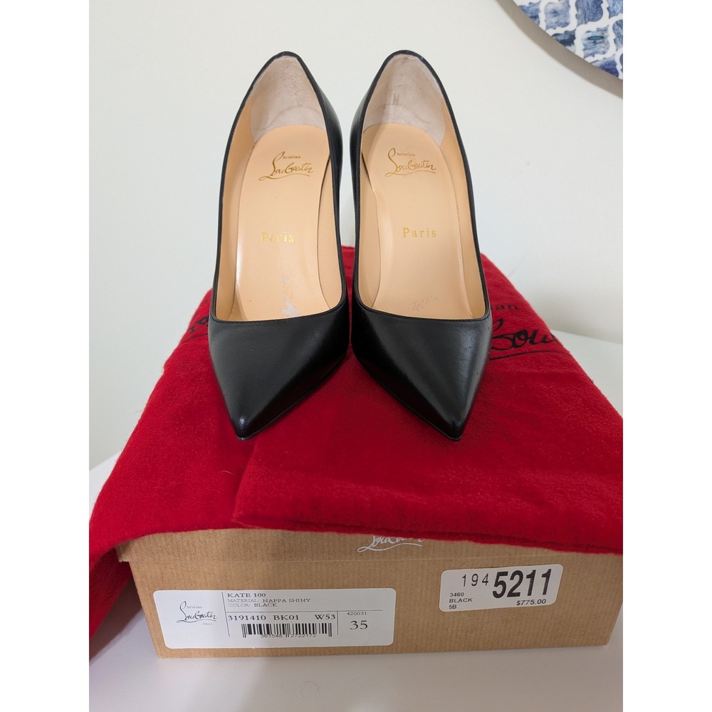 Christian Louboutin Kate 100 Black Nappa Shiny Leather Pumps Heels‎ EU35